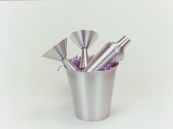 Cocktail Set, Silver. Bucket, shaker, and two glasses.