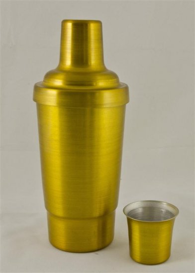 Cocktail Shaker, Gold.16oz. With top, strainer, and cap. - Click Image to Close