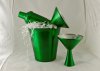 Cocktail Set, Green. Bucket, shaker, and two glasses.