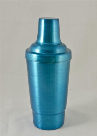 Cocktail Shaker, Blue.16oz. With top, strainer, and cap. - Click Image to Close