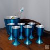 Aluminum Aluminumized Blue Wine/Water Goblet & Ice Bucket Set