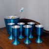 Aluminum Aluminumized Blue Wine/Water Goblet & Ice Bucket Set
