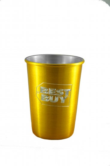 Aluminum Tumbler with Rolled Top, Gold. 12 oz. - Click Image to Close